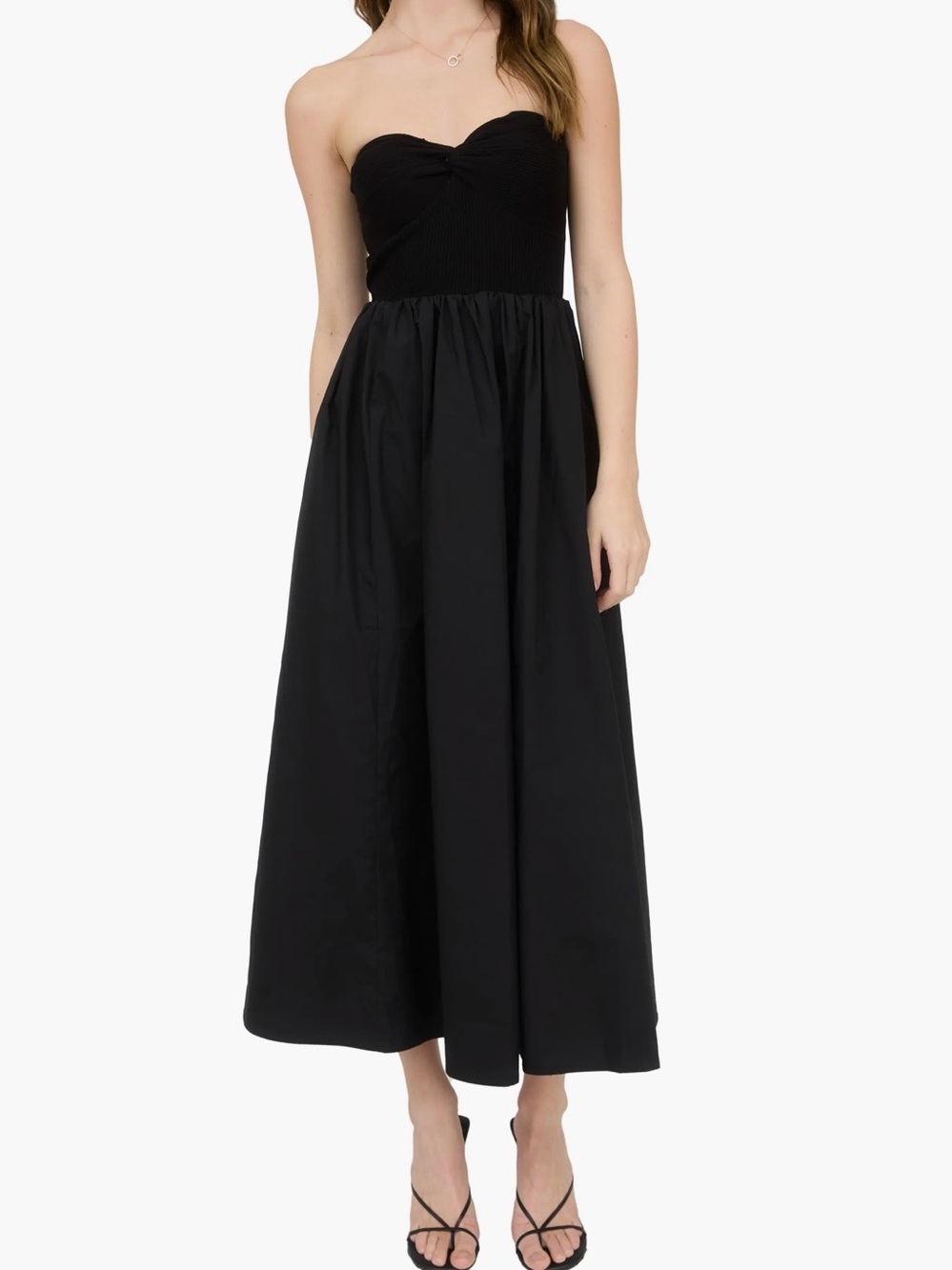 Mixed Media Strapless Midi Dress